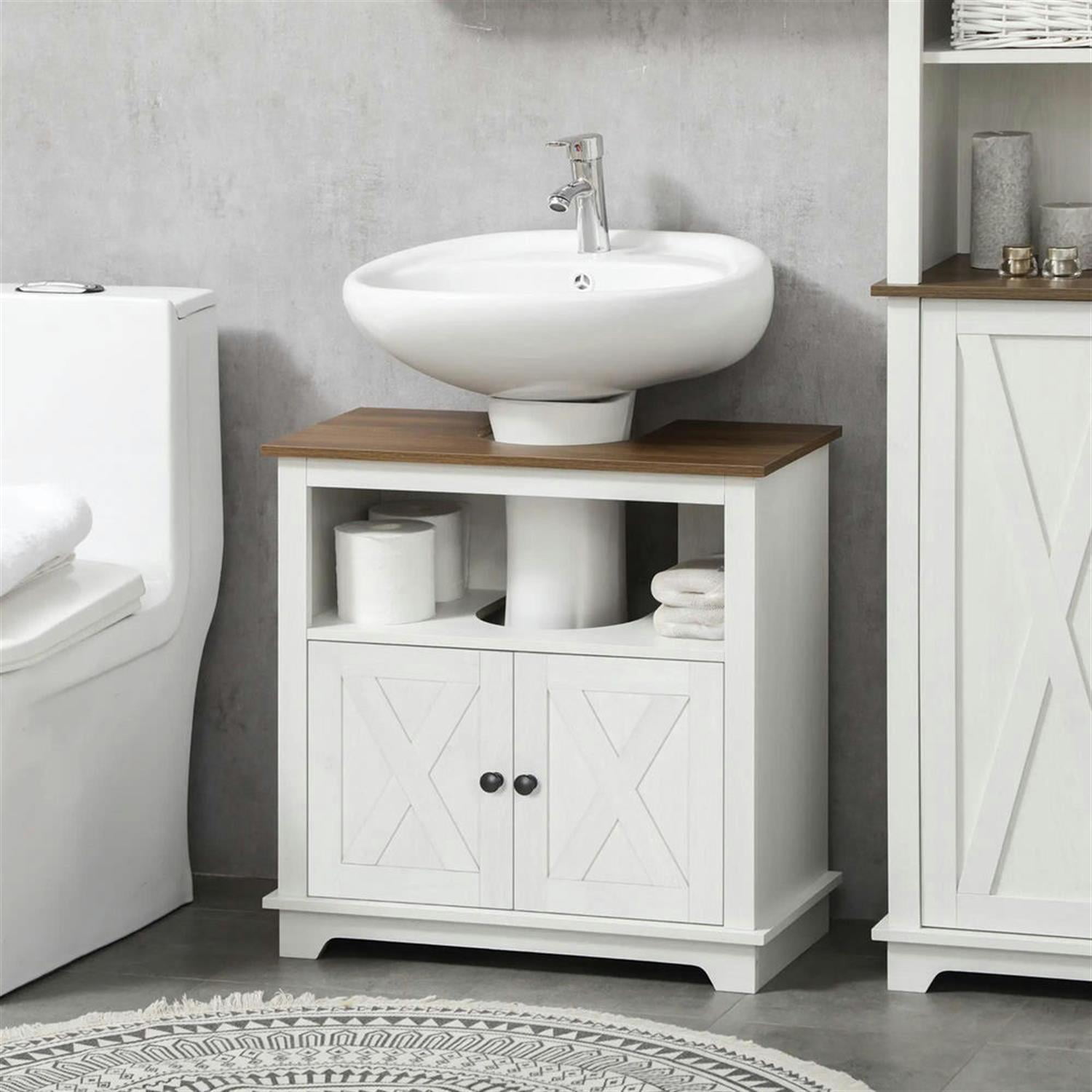Demi Bonn 23" Modern Bathroom Vanity with U-Shape Cut-Out and Shelves, Pedestal Sink 2-Door Cabinet, Under Sink Cabinet, White