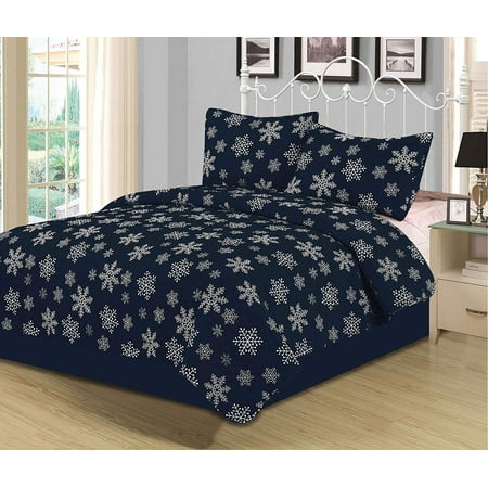 Christmas Double Quilt Cover Twin Snowflake Quilt Bedding Set Winter Holiday Christmas, Navy Blue White ()