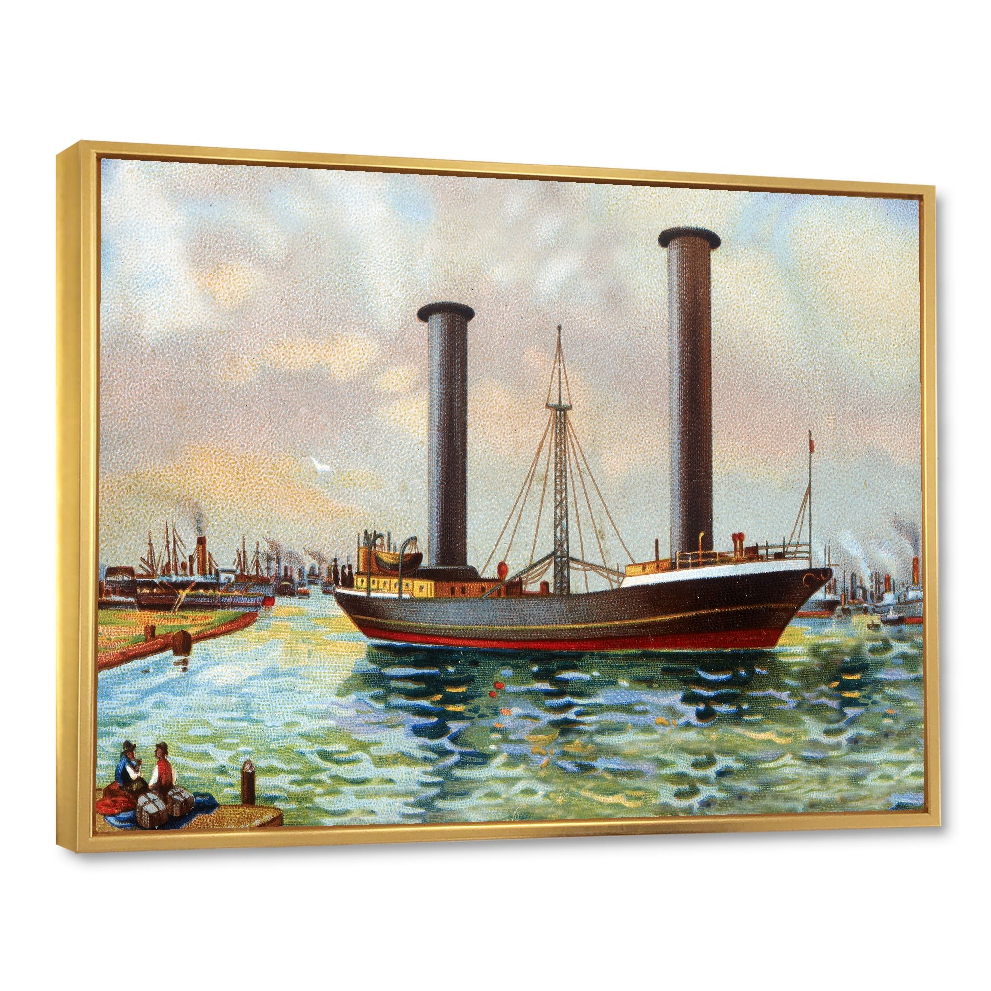 Designart 'The Ancient Boat Leaving The Harbor' Nautical & Coastal Framed Canvas Wall Art Print
