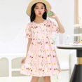 thumbnail image 2 of YunPes Girls Floral Dress Crewneck Puff Short Sleeve Tunic Dress Summer Casual Flowy Midi Sundress Beach Travel Outfits, 2 of 4
