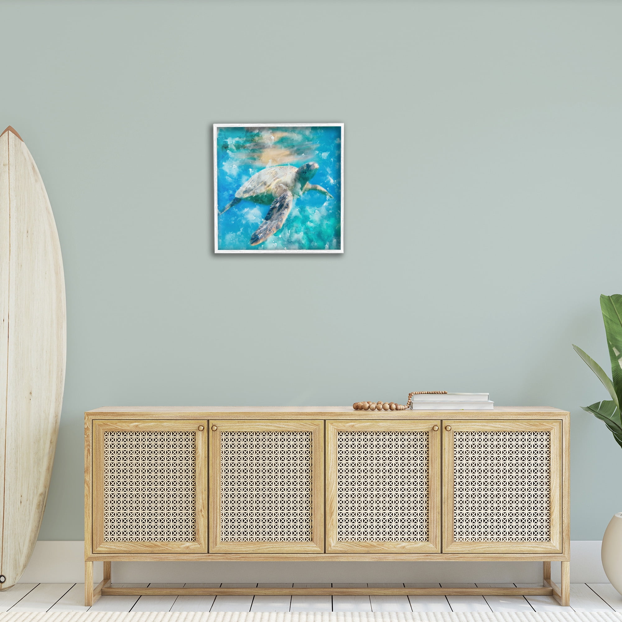 Stupell Industries Aquatic Swimming Sea Turtle Animals & Insects Painting White Framed Art Print Wall Art, 24 x 24