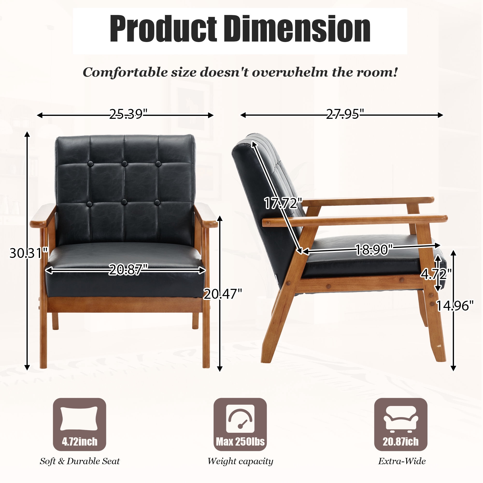 MOONMISS Mid-Century Modern Accent chair,Leisure Chair with Solid Wood Armrest and Feet