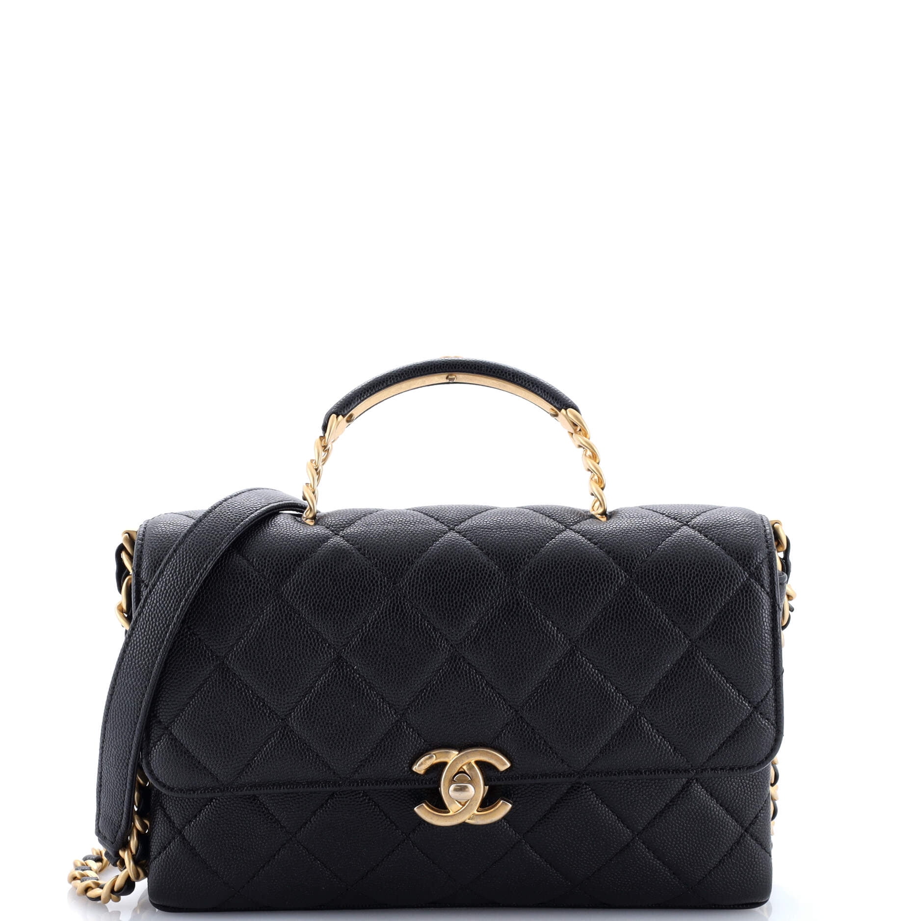 Pre-Owned CHANEL Carry Me Top Handle Flap Bag Quilted Caviar Small By Rebag