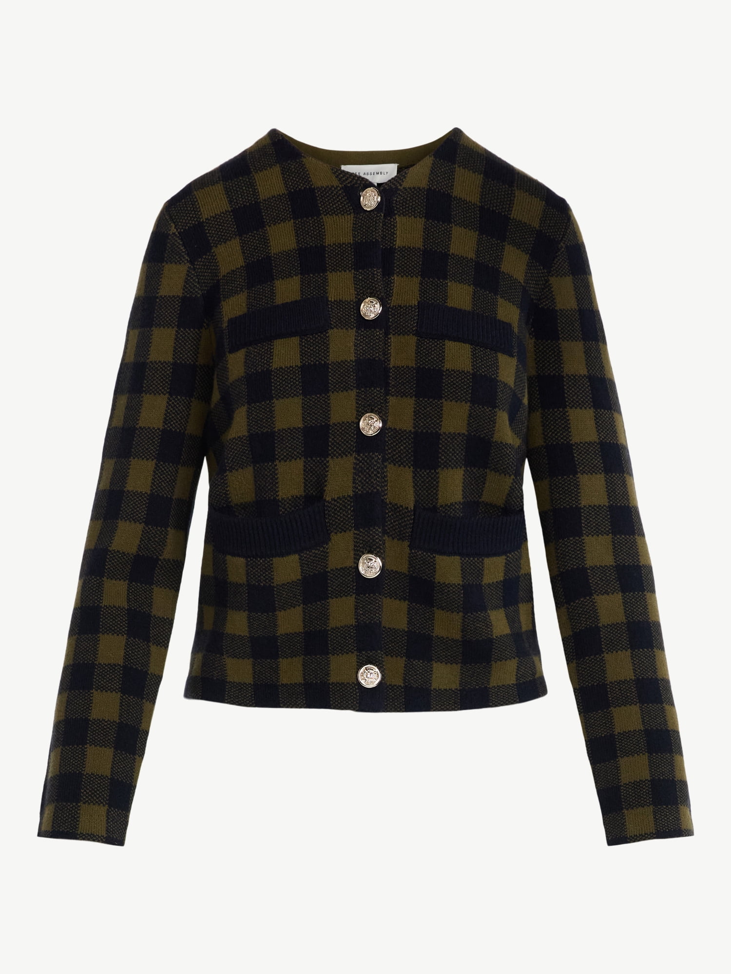 Free Assembly Women's Plaid Cardigan Sweater with Double Welt Pockets, Midweight, Sizes XS-XXL