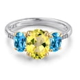 thumbnail image 3 of Gem Stone King 925 Silver and 10K Yellow Gold Canary Mystic Topaz and Swiss Blue Topaz and Lab Grown Diamond Engagement Ring for Women | 3.16 Cttw | Oval 9X7MM | November Birthstone | Size 7, 3 of 6
