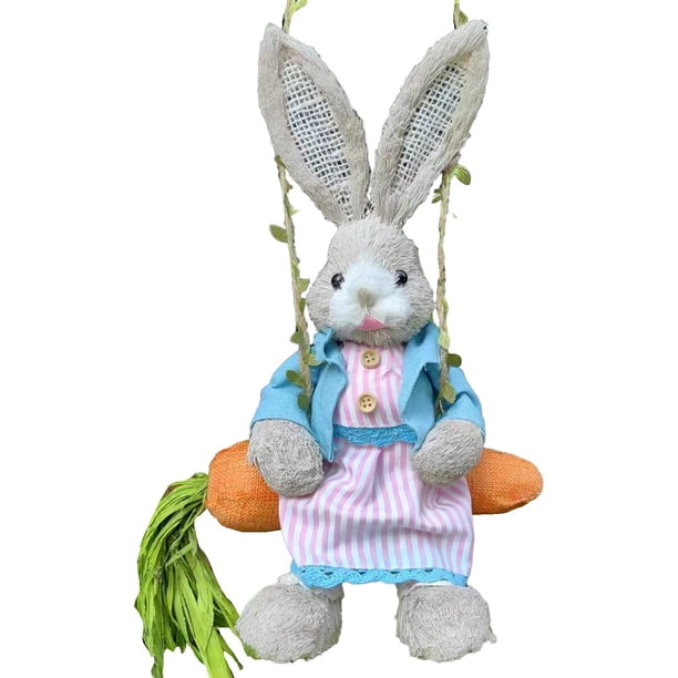 Figura de conejo de Pascua, regalo de Pascua, estatua creativa de dibujos animados de paja para el porche y el césped. Femenino
