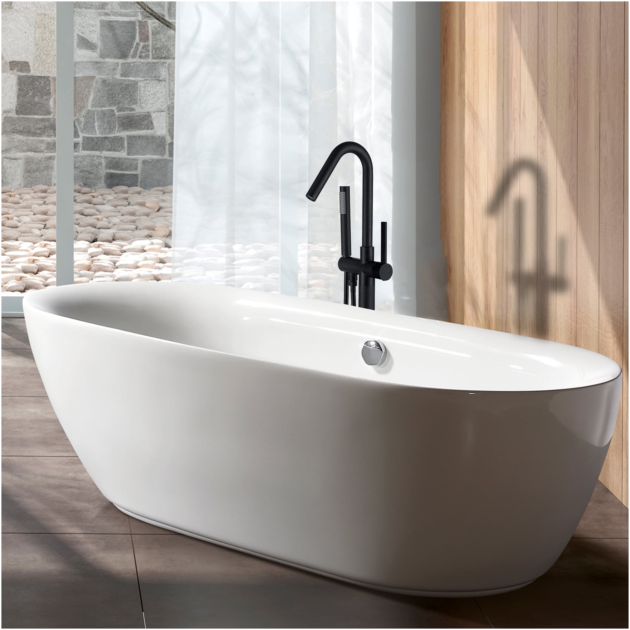 JERFIT Matte Black Freestanding Tub Filler with Hand Shower, Modern Bathroom Faucet for Bathtub, Metal Construction