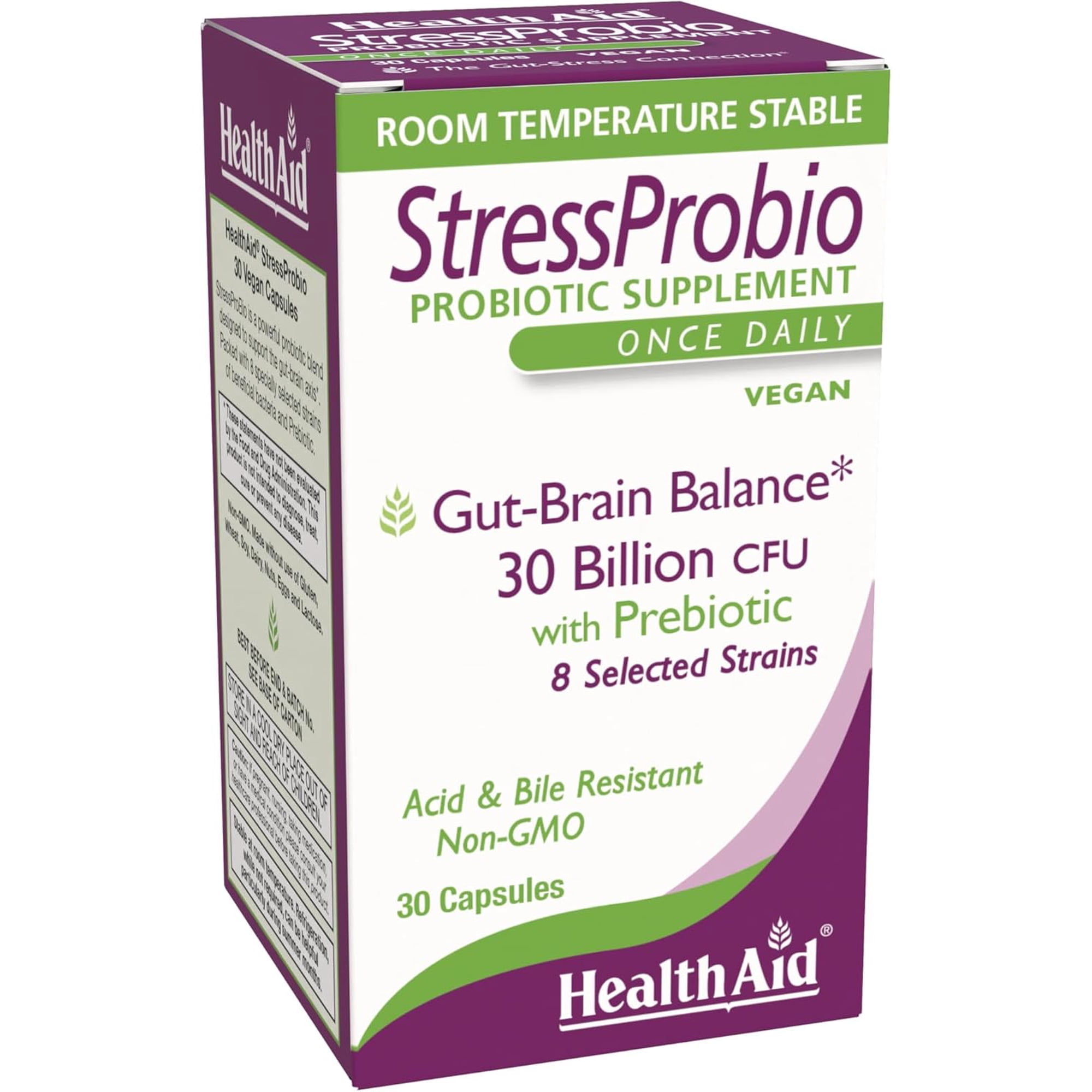 HealthAid StressProbio Gut-Brain Probiotic, Supports Digestive Health & Helps Maintain a Balanced Mood, 30 Vegan Capsules*