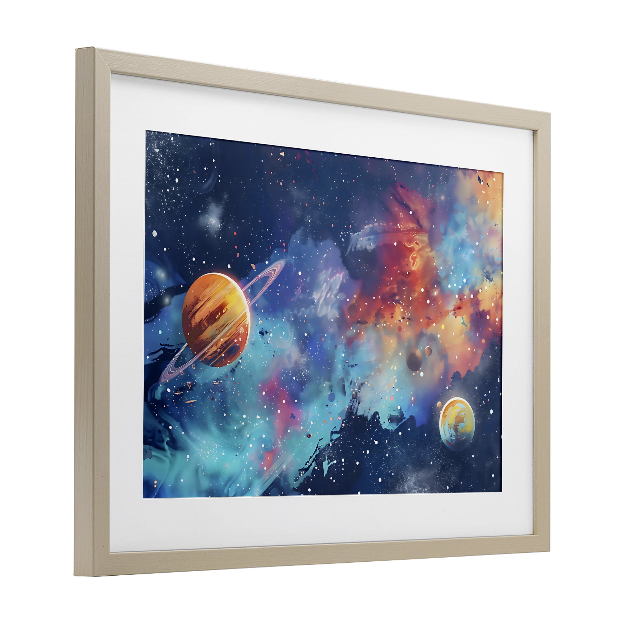 Stupell Industries Nebula Dreams Scattered Planets Birch Framed Print Under Glass, design by Creative Studio