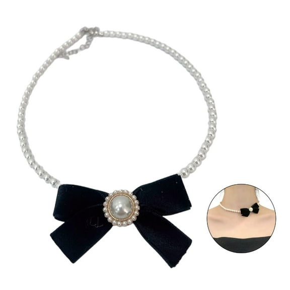 Elegant Black Velvets Ribbon Bowknot Choker Necklace for Women Wedding Goth Imitation Pearl Clavicle Chain Jewelry