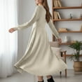 thumbnail image 6 of Byworldtasic Women's A Line Long Sleeve Casual Dress Round Neck Ribbed Knit Sweater Crewneck Midi Dresses, 6 of 7