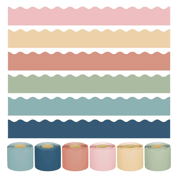 240Ft Boho Bulletin Board Borders Colorful Classroom Border Trim Boho Scalloped Borders Stickers Rolled 6 Rolls,6 rolls * bulletin board borders