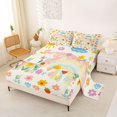 thumbnail image 2 of Manfei Boho Rainbow Queen Sheets, Strawberry Floral Queen Sheet Sets, Cream Pink, 4-Piece, 1 Flat Sheet, 1 Fitted Sheet and 2 Pillowcases, 2 of 6