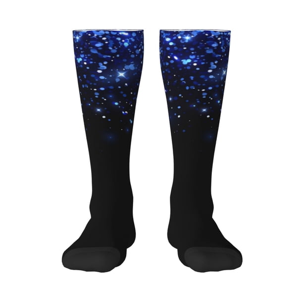 Fotbe Black Blue Glitter Sparkles Calcetas Divertidas Estampadas para Hombre y Mujer, Calcetas de Algodón hasta la Rodilla para Caminar, Correr, Enfermería y Embarazo