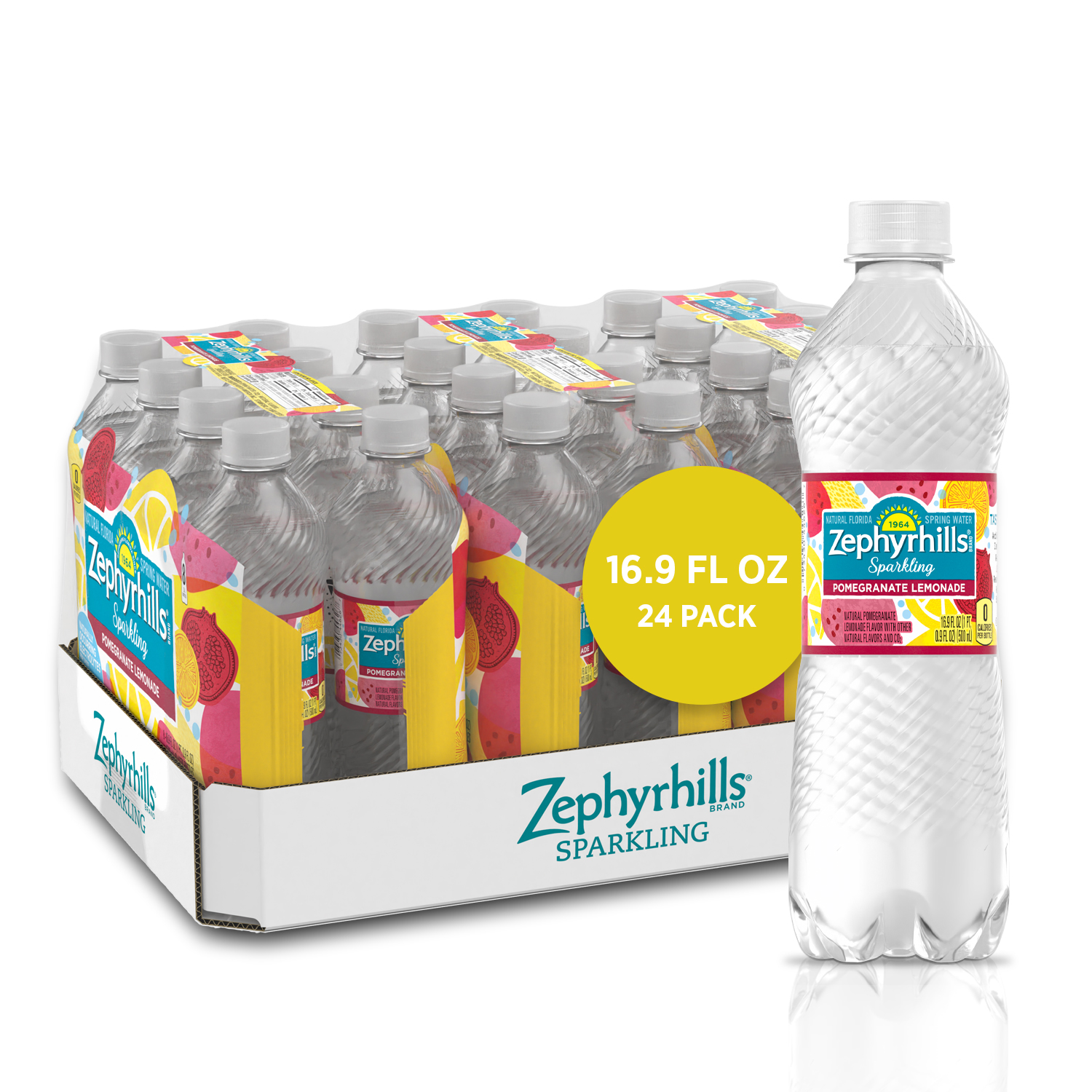 Zephyrhills Sparkling Water, Pomegranate Lemonade, 16.9 oz. Bottles (24