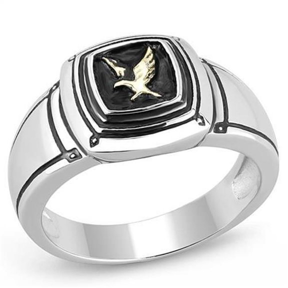 Alamode TK3226-9 Men Two-Tone IP Gold Stainless Steel Ring with Epoxy in Jet - Size 9