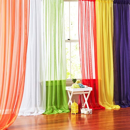 6Pc Rainbow Sheer Window Panel Drapes Curtains Lime,Orange,Red,White,Yellow,Navy 