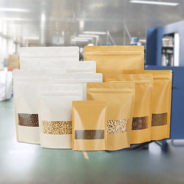 Bolsa de papel kraft con ventana que se abre, bolsa independiente para almacenamiento, bolsa para envasar alimentos y té, espesa y esmerilada, bolsa con autosellado