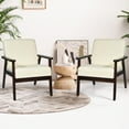 thumbnail image 2 of Giantex Mid-Century Rubber Wood Linen Sponge Solid Print Tufted Armchair, Beige (Set of 2), 2 of 8
