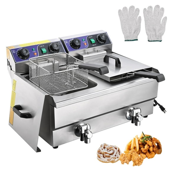 Wechef Commercial Electric 23.4L Deep Fryer Dual Tanks with Timers and Drains Reset Button French Fry Restaurant