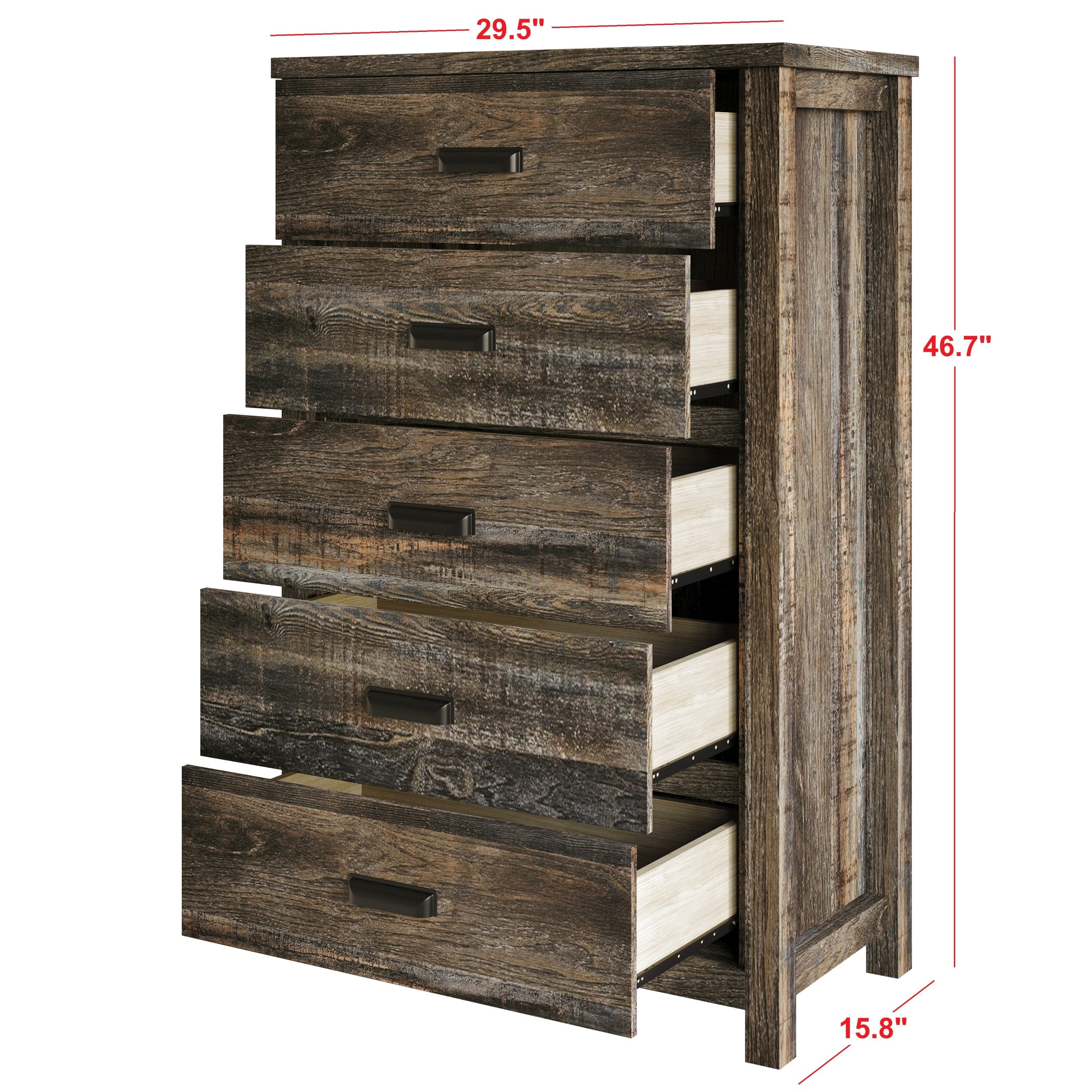 Home Design Racine 5-Drawer Chest, Brown Oak, Wood, Classic Bedroom Storage