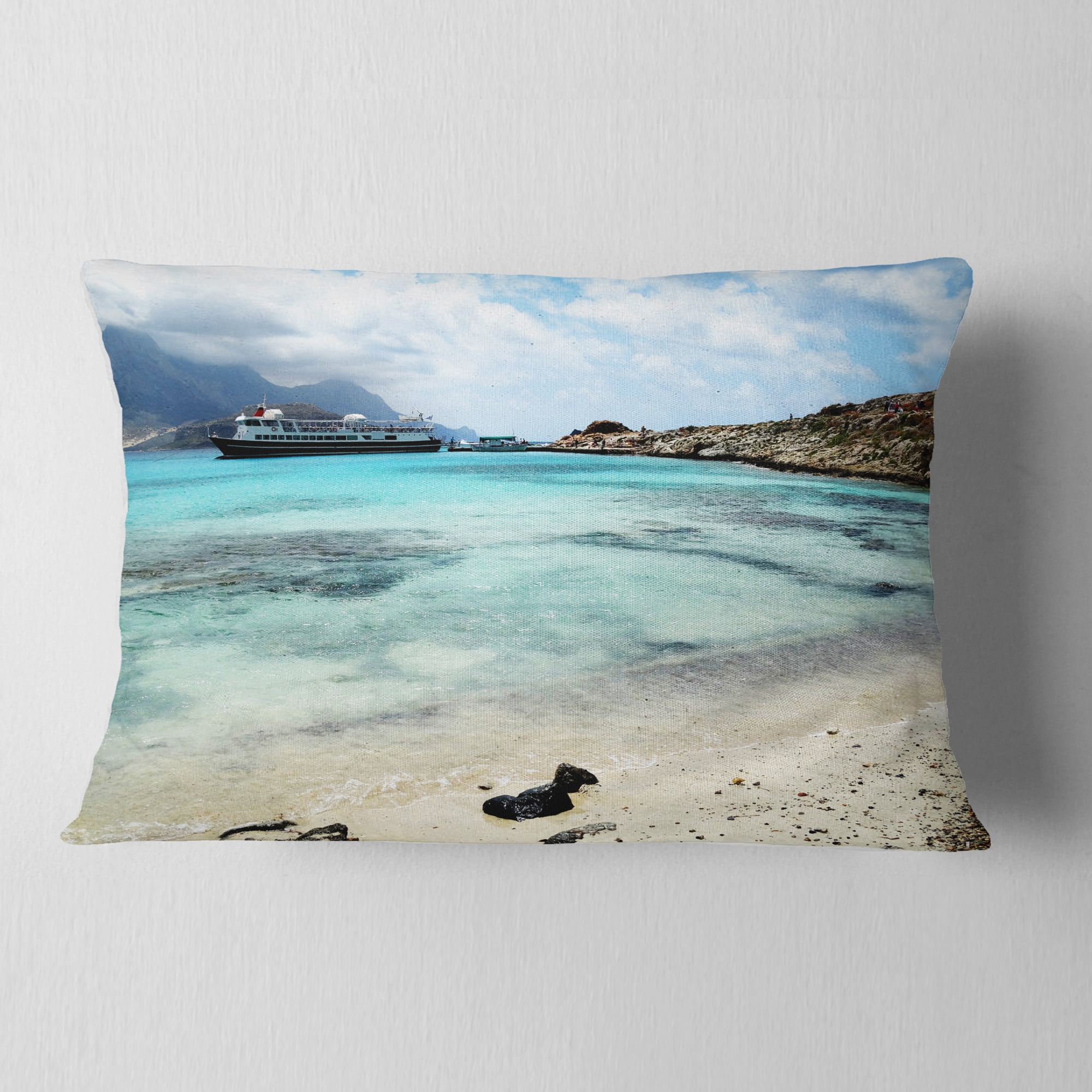 Designart Blue Crete Island in Greece - Seascape Throw Pillow - 12x20
