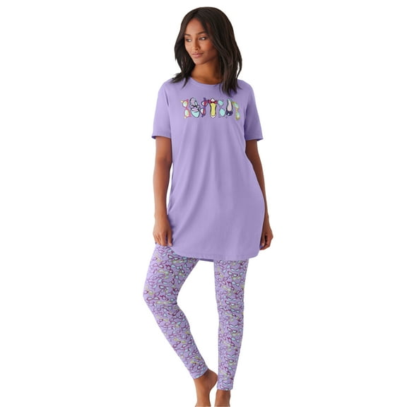 Dreams & Co. Plus Size Graphic Tunic PJ Set