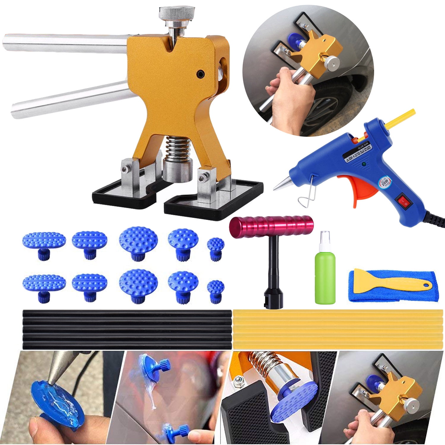 Portable Car SUV Body Paintless Dent Repair Removal Gun Puller Lifter T-Bar/&Glue