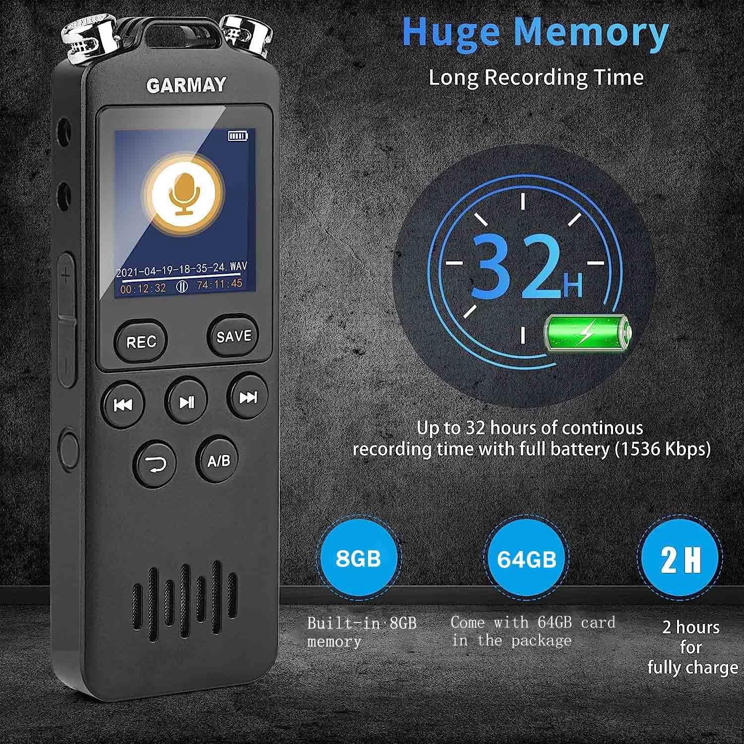 Digital Voice Recorder Upgraded 80GB 1536KBPS 5723Hours Recording Capacity 32H Battery Time Voice Activated Recorder with Noise Reduction Audio Recorder with Playback for Meeting Lecture