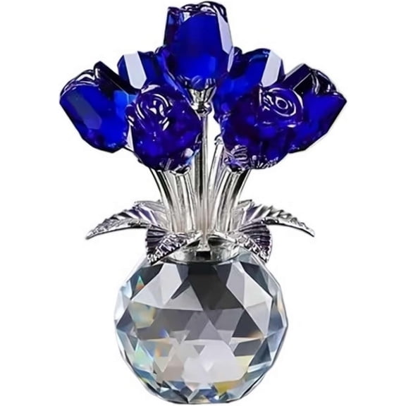 Crystal Purple Rose Bouquet Figurine - A Timeless Symbol of Elegance and Love,3D Red Rose Figurine Crystal Glass Flowers with Stems,Tiny Mini Modern Eternal Roses Gift for Women Men