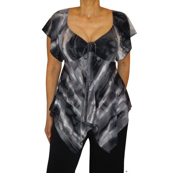 Funfash Plus Size Clothing for Women Gray Slimming Empire Waist Short Sleeves Blouse