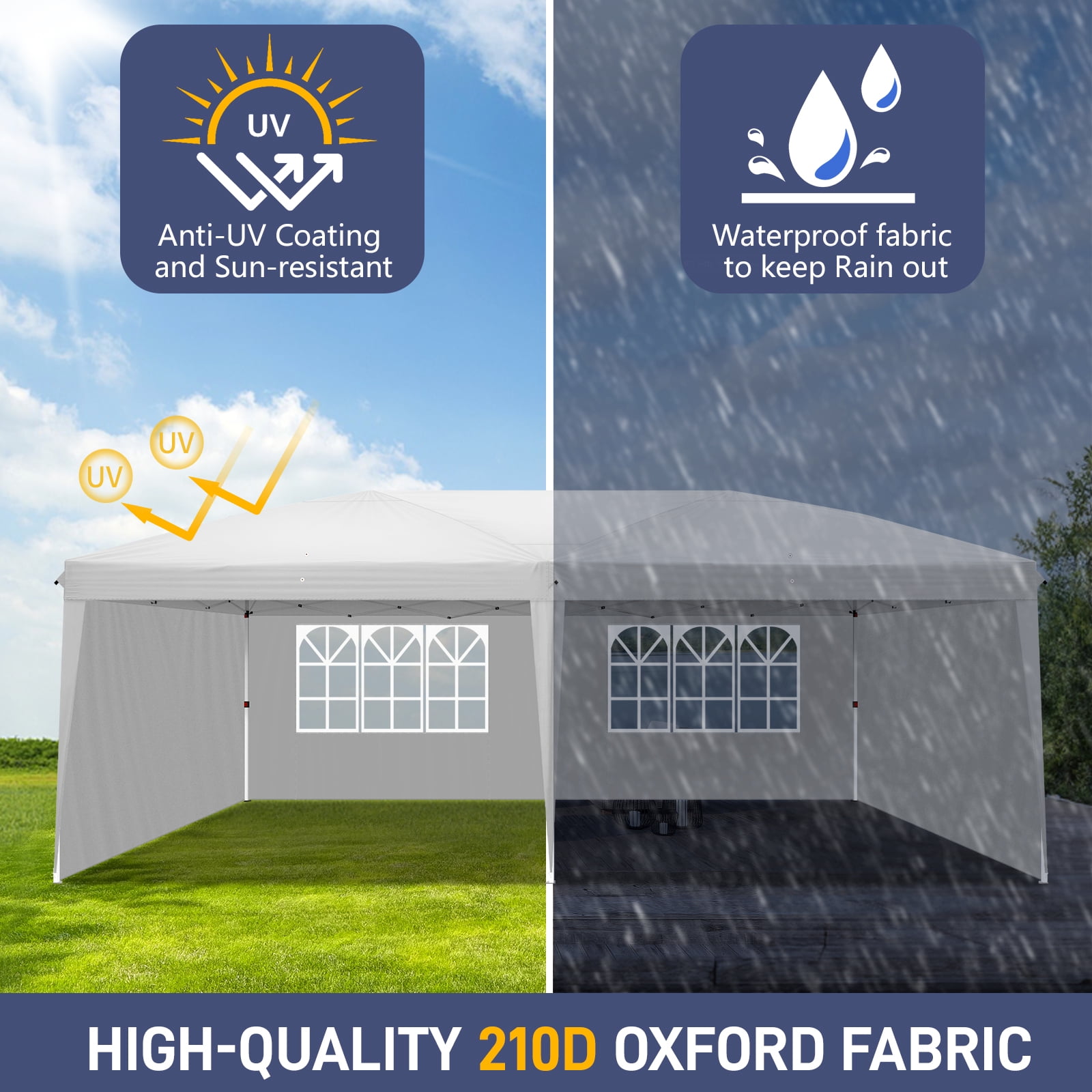 10x20ft Two Windows Waterproof Folding Canopy Tent White with Carry Bag