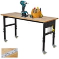 thumbnail image 1 of Height Adjustable Workbench with Power Outlet,60" Rolling Work Tables with 4 Lockable Casters, Oak Wood Work Bench for Garage, Workshop, Office, 1 of 5