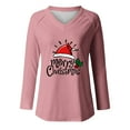 thumbnail image 4 of Kaemgyyd Pajama Tops for Women Loose Soft Christmas Print V Neck Shirt Fashion Long Sleeve Pj Basic Tee, 4 of 4