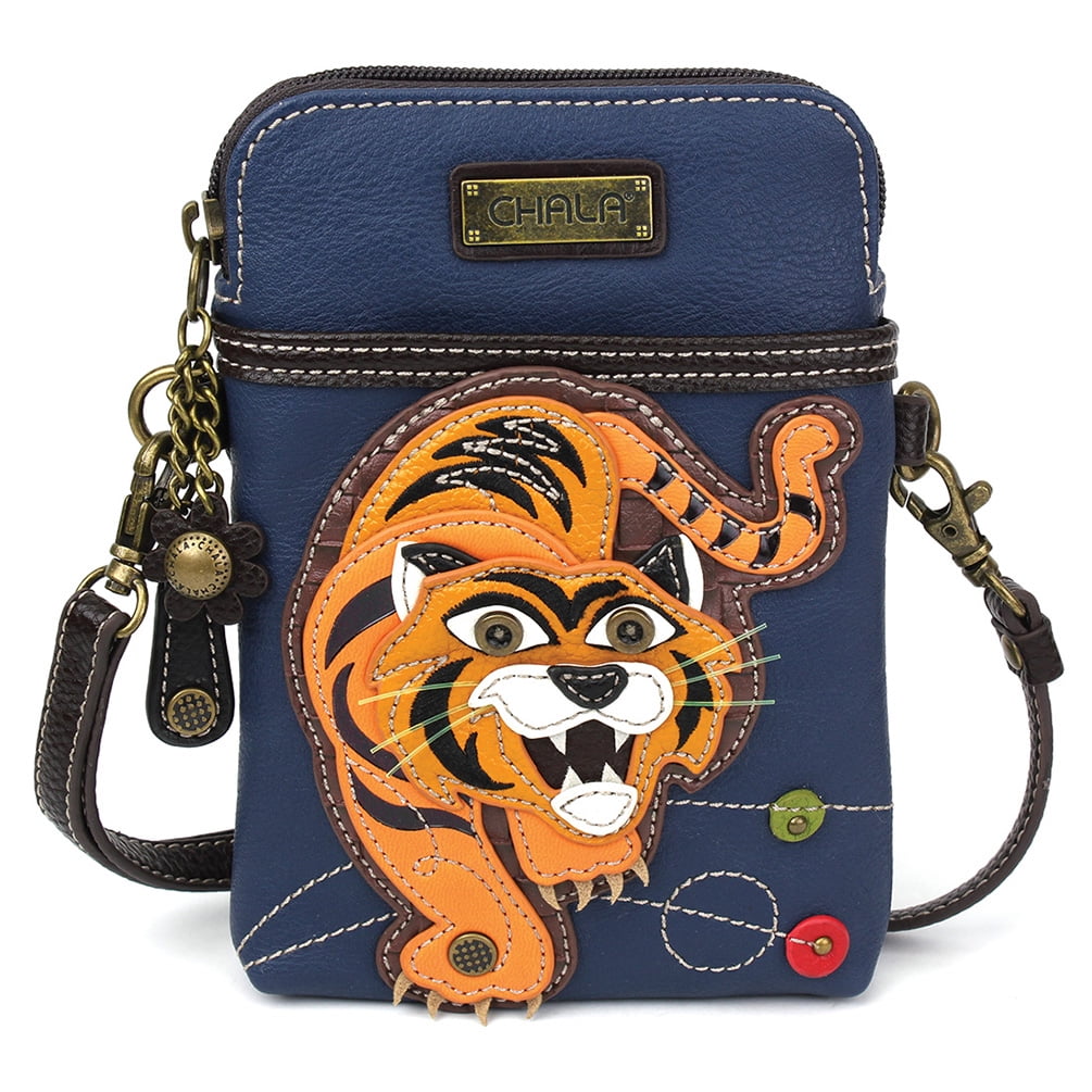 CHALA Crossbody Cell Phone Purse, Women's Wristlet Handbags with Adjustable Strap- Navy (Tiger)