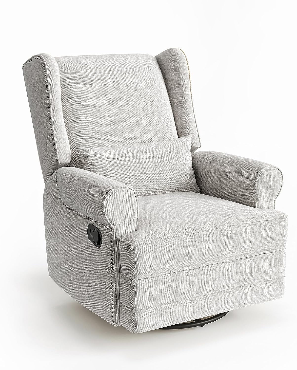 Royalcraft Swivel Nursery Glider Recliner, Comfy Upholstered Glider Chair with Lumbar Pillow and Footrest, Swivel Rocking Chair for Living Room, Grey