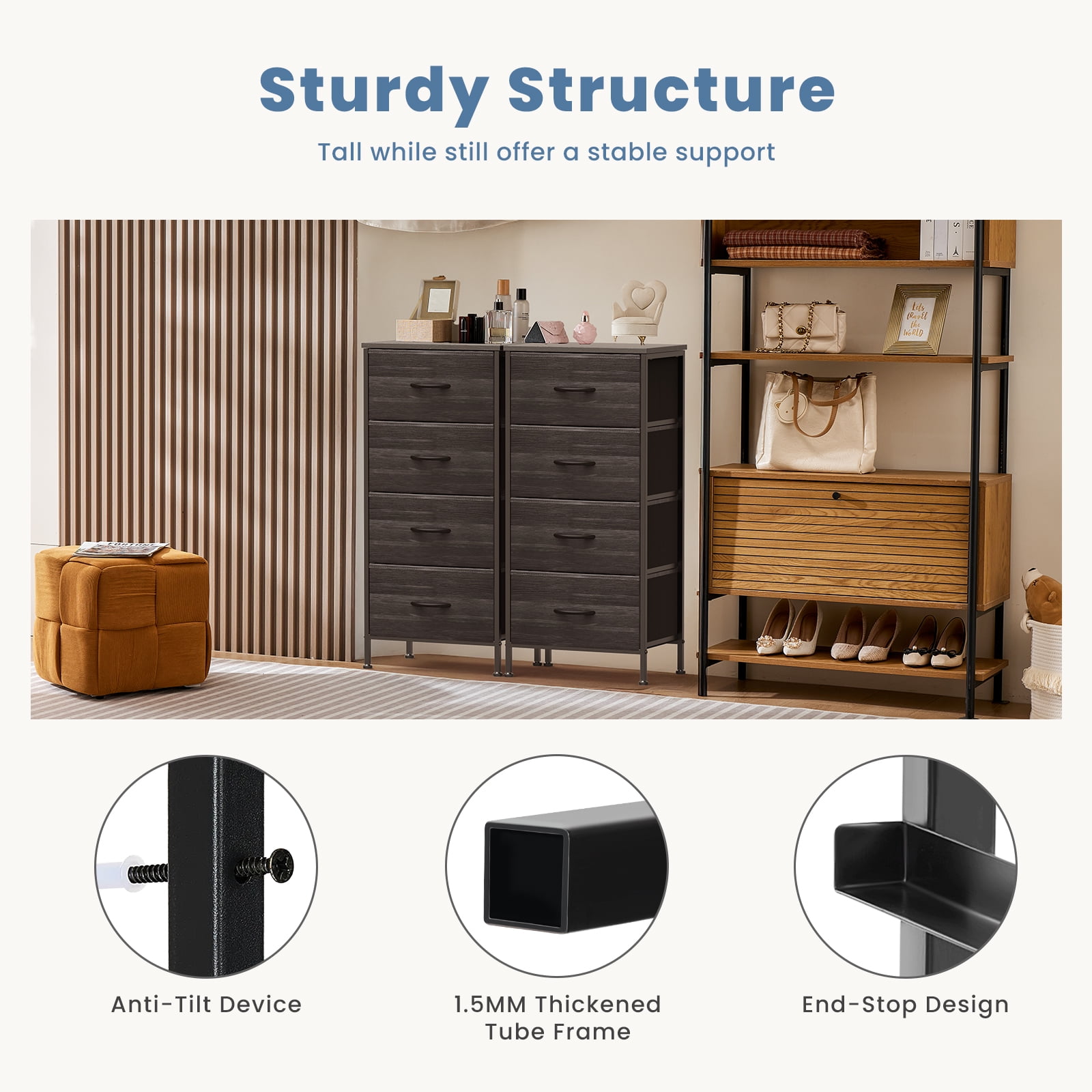 SWEETCRISPY Fabric Dresser With 4 Drawers, Storage Chest For Bedroom, Closet, Living Room, Hallway - Available In Black