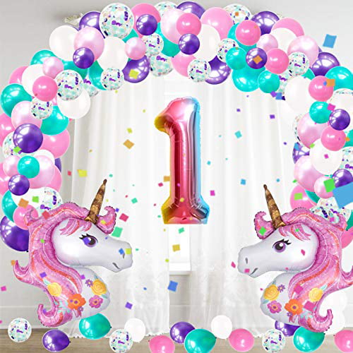 Baby Shower Decorations,Number 1 40 inch Large Unicorn Rainbow Number Balloon Set and 2 Star Foil Balloons 2 Unicorn Round Foil Balloons for Kids Corlorful Birthday Party Supplies 