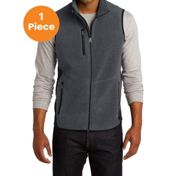 Port Authority F228 R-Tek Pro Fleece Full-Zip Vest, Charcoal Heather/ Black, L, Mens Zip up Hoodies and Sweatshirts