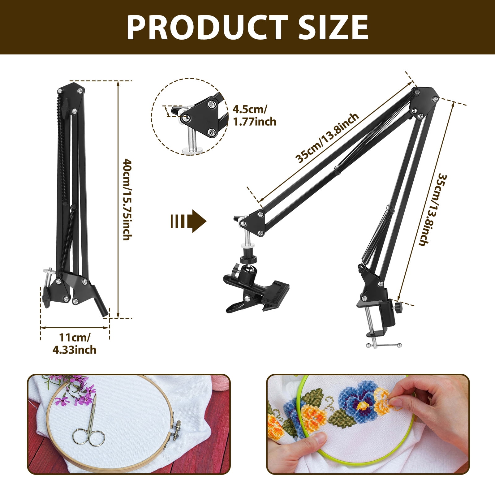 Wekvgz Embroidery Stand Metal Embroidery Hoop Holder Adjustable Embroidery Frame Holder 360° Rotatable Embroidery Hoop Stand Cross Stitch Stand for Needlepoint Crafts Tablet Phone