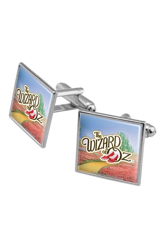 The Wizard of Oz Ruby Slippers Logo Square Cufflink Set - Silver or Gold