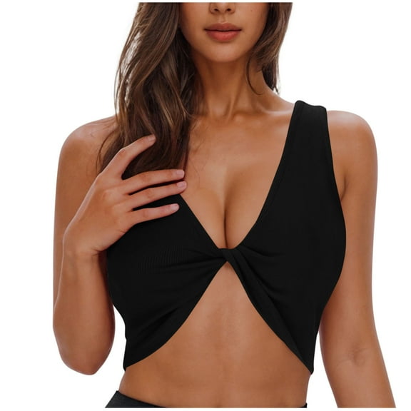 TMOYZQ Women's Tank Tops Front V Neck Ribbed Knit Sleeveless Cami Tank Crop Top