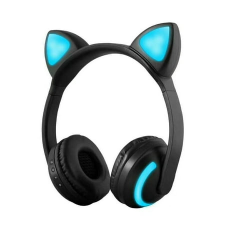 ZW-19 Wireless Bluetooth Headset Glowing Cat Ear Earphones Stereo Music Headphones Hands-free w/Mic Colorful Light Adjustable Headband for Desktop Laptop Tablet PC