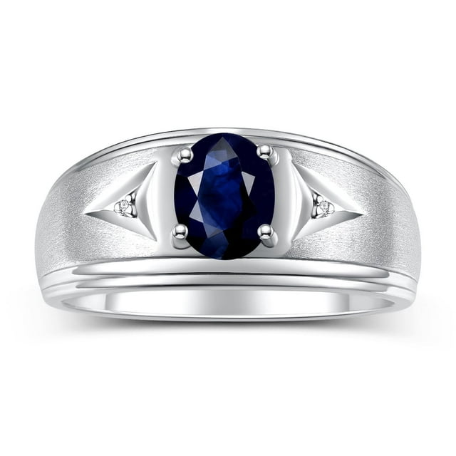 RYLOS Men's Rings Sterling Silver Classic 8X6MM Oval Gemstone & Diamond Ring Sapphire September Birthstone Rings For Man Silver Rings Size 9