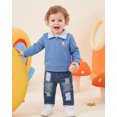 thumbnail image 3 of Toddler Baby Boy Clothes 2T Boys Fall Winter Outfits 3T Boys Long Sleeve Lapel Top Jeans Pants 2PCS Clothing Set Blue, 3 of 7