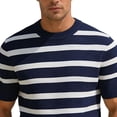thumbnail image 3 of LEKWK Mens Striped Shirt Crewneck Horizontal Short Sleeve Lightweight Tops Ribbed Knit Breathable Tees Relaxed Fit Casual Retro Daily Vacation Summer Tops Navy S, 3 of 4
