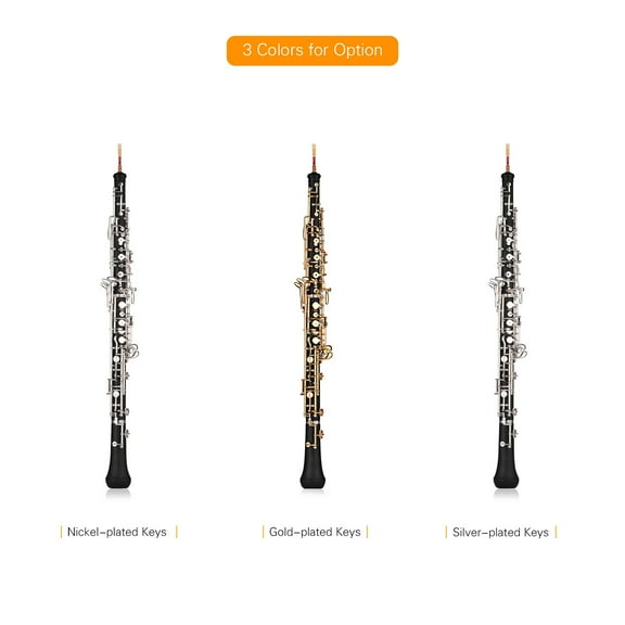 Professional Oboe C Key Semi-automatic Style Nickel-plated Keys Woodwind Instrument with Reed Gloves Leather Case Carry Bag Cleaning Cloth Mini Screwdriver
