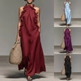 thumbnail image 2 of Elegant Ruffle Halter Linen Maxi Dress for Women Summer Sleeveless Boho Wedding Guests Beach Dresses with Pockets, 2 of 8