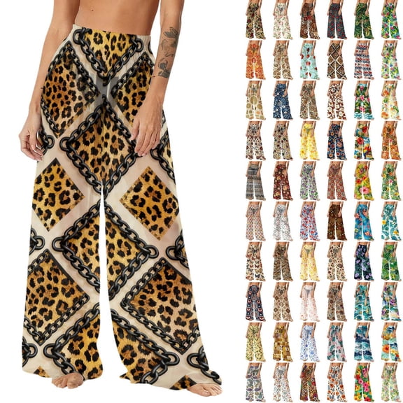 Pincandy Women See Through Sheer Mesh Pants Beach Swimsuit Bikini Bottom Cover up Party Club Elastic High Waist Wide Leg Pants