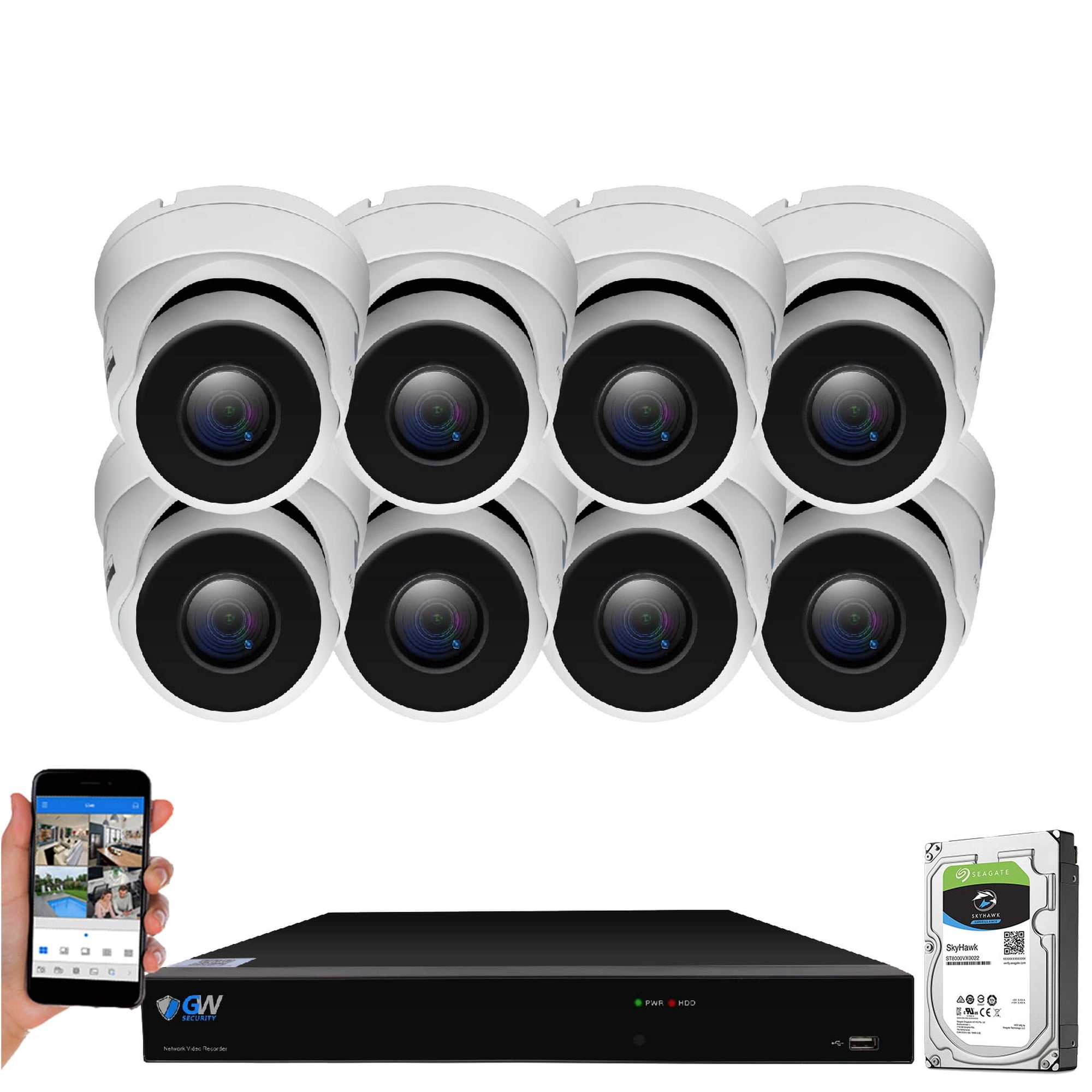 GW Security 8 Channel Smart AI Face Recognition PoE NVR Ultra-HD 4K (3840x2160) Security Camera System with 8 x 4K (8MP) 2160P Waterproof Microphone IP Dome Camera
